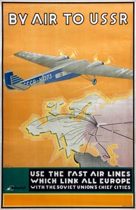 Por aire a la URSS, cartel de la compañía Intourist, 1934