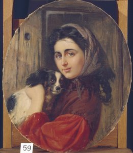Niña con perro pequeño de Konstantin Egorovich Makovsky