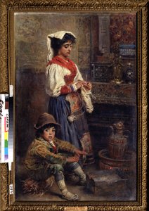 Los modelos esperando al artista. Pintura de Konstantin Yegorovich Makovsky (Constantin Makovsky) (1839-1915), óleo sobre lienzo de Konstantin Egorovich Makovsky
