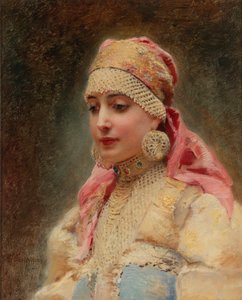 "Retrato de mujer boyarda" - Pintura de Konstantin Yegorovich Makovsky (1839-1915)