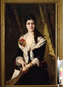Retrato de la cantante A. Panaeva Kartseva, para el papel de Tatyana en la ópera Eugene Oneguine de Piotr Tchaikovsky. (Retrato de la cantante A. Panaeva Kartseva como Tatyana en la ópera Eugene Onegin de P. Tchaikovsky). Pintura de Konstantin Yegorovic