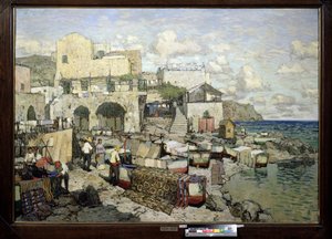 Vista de la isla de Capri (Italia). (Vista de la isla de Capri). Pintura de Konstantin (Constantin) Ivanovich Gorbatov (1876-1945), óleo sobre lienzo. Arte ruso del siglo XX, realismo. Museo Regional de Arte W.Wereshchagin, Mykolaiv (o Nikolaiev, Ucrania) de Konstantin Ivanovich Gorbatov