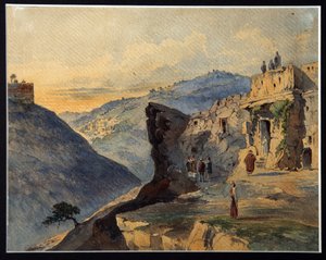 El Valle de Josafat, el Monte de los Olivos, la Villa de Siloé. Descripción de los lugares cercanos a Jerusalén (Israel), mencionados en la Biblia. El Valle de Josafat es una parte del Valle del Cedro de Konstantin Karlovich Gerz