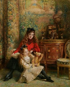Retrato de las hijas del artista, Olga y Marina, con un osito de peluche