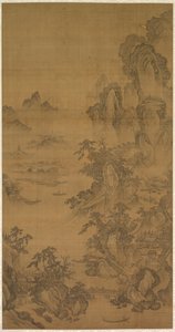 Mercado de montaña, claro con niebla ascendente de Korea, Joseon dynasty