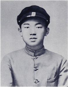 Kim Il-sung en sus años escolares (litografía)