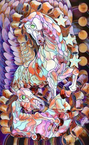 Caballos fantásticos en vitrales de Kostyantin Malginov