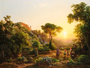 Paisaje en Tívoli, con una escena de la cosecha de uvas