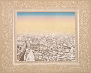 Vista aérea de Londres enmarcada en un borde decorativo