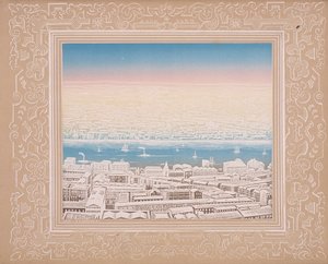 Vista aérea de Londres con borde decorativo, c. 1845