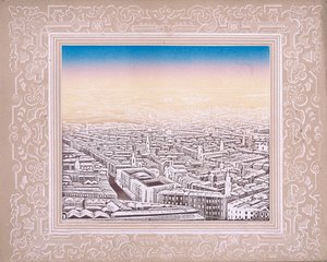 Vista aérea de Londres con borde decorativo, c. 1845