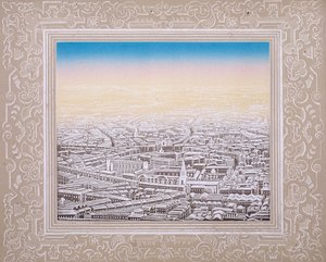 Vista aérea de Londres con borde decorativo, c. 1845