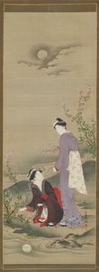 Otoño: Dos mujeres mirando el reflejo de la luna, principios del siglo XIX