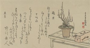 Bonsái de ciruelo en banco y caja, 1796 de Kubo Shunman