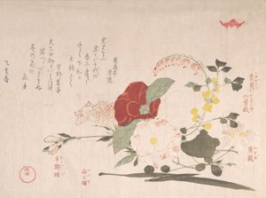 Colección Lluvia de Primavera Harusame shu, vol. 2: Flores Cortadas: Clematis, Bus..., Año del Buey 1815
