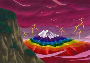 Truenos y arco iris en el monte Fuji, 2023 (pintura digital)