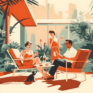 3 amigos relajándose en el jardín con una copa o 2 1