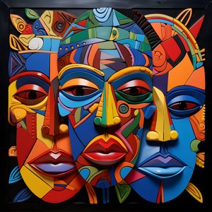 7 colores vivos, 4 máscaras humanas Caras 1
