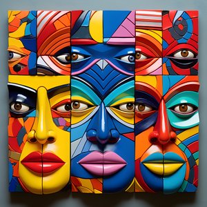 7 colores vivos, 4 máscaras humanas Caras 2
