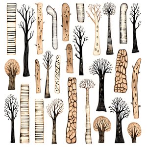 Tronco de árbol secciones, boho clipart, patrón de dibujo boho, tronco boho 2