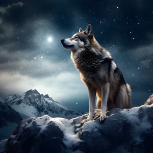 Un majestuoso lobo gris en la cima de una montaña nevada 3
