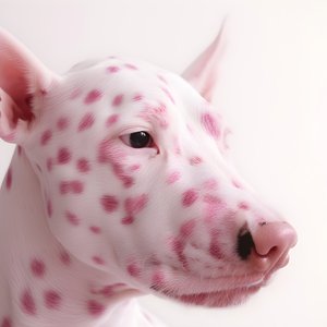 Fascinante primer plano de cerdo rosa sobre blanco animal dálmata manchas en moaré patrón 1
