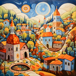 Pintura de un pueblo búlgaro, iglesia ortodoxa 4