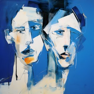 Pintura de dos cabezas sobre fondo azul 3 de Kurt Heppke