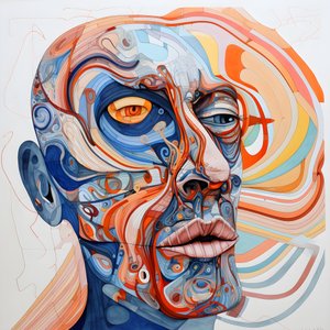 Cara, espiral para los ojos y un pájaro para la nariz....