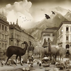 Innsbruck en una fotografía antigua con elegantes cebras, gaviotas, monos y figuras de arcilla. 3