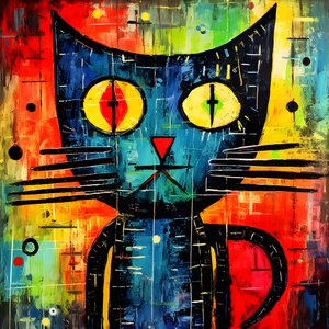 Lindo gato al estilo de Picasso, Joan Miró y Basquiat 3