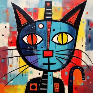 Lindo gato al estilo de Picasso, Joan Miró y Basquiat 4