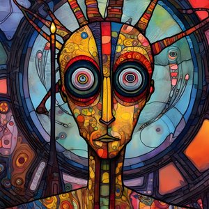 Carnaval Cajun Swamp Mutant Sci-Fi Droid, estilo artístico de Tim Burton y Beksinski 4