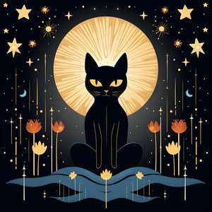 Gato en meditación sentado sobre una flor de loto 1