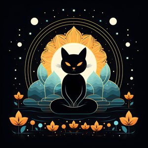 Gato en meditación sentado sobre una flor de loto 3