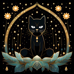 Gato en meditación sentado sobre una flor de loto 4