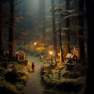 Bosque de Halloween en miniatura con árboles brumosos y una atmósfera espeluznante 1