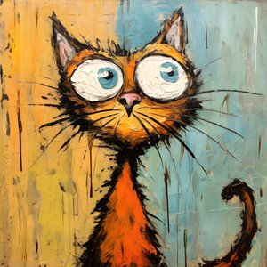 Neoexpresionismo de un gato de dibujos animados que mira algo con curiosidad 4