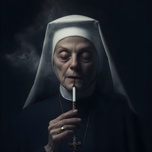 Monja con collar de diamantes fumando un puro 1
