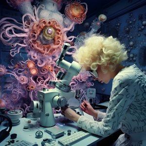 Microscopio electrónico de superresolución Toma de una mujer al estilo artístico de David LaChapelle 1