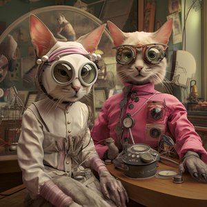 Dos gatos antropomorfos, macho y hembra, Kubrickian Synthetic 1