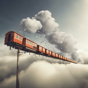 un tren de las redes sociales que vuela a toda velocidad por las nubes y pende de un hilo 1