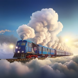 un tren de las redes sociales que vuela a toda velocidad por las nubes y pende de un hilo 2