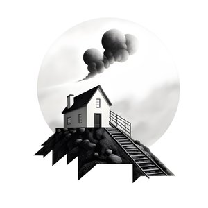 una ilustración de una casa con paneles solares, con una enorme flecha detrás apuntando hacia la derecha y hacia arriba 2