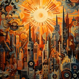 engranajes y herramientas abstracto amanecer 1950s 1