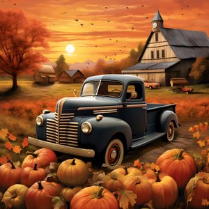 una vieja camioneta en una tarde de otoño al atardecer 1
