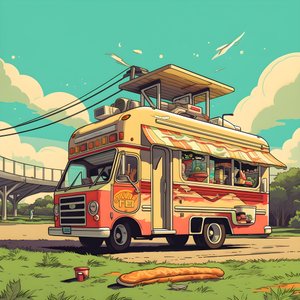 un cartel artístico para un evento de food trucks en un parque de skate del norte de California 2