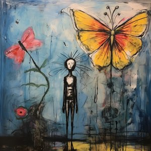 acuarela original de un ángel que sostiene una mariposa 2