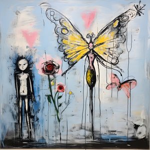 acuarela original de un ángel que sostiene una mariposa 4