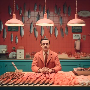 una imagen surrealista de un pescadero polaco de los años 50 2